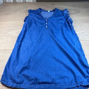 Old Navy Chambray Ruffle Sleeve Henley Dress Women’s XL Blue Denim Look
